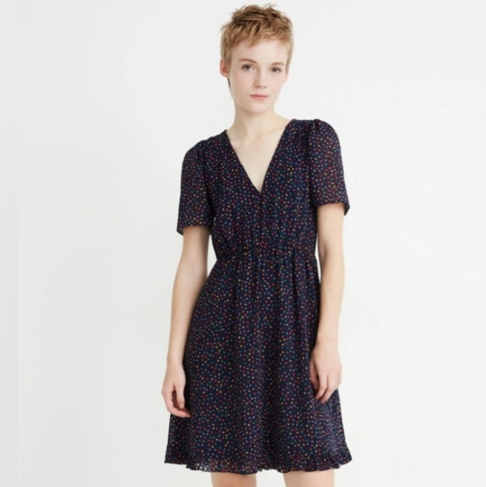 Madewell Blue Sugar Dot Ruffle Hem Dress